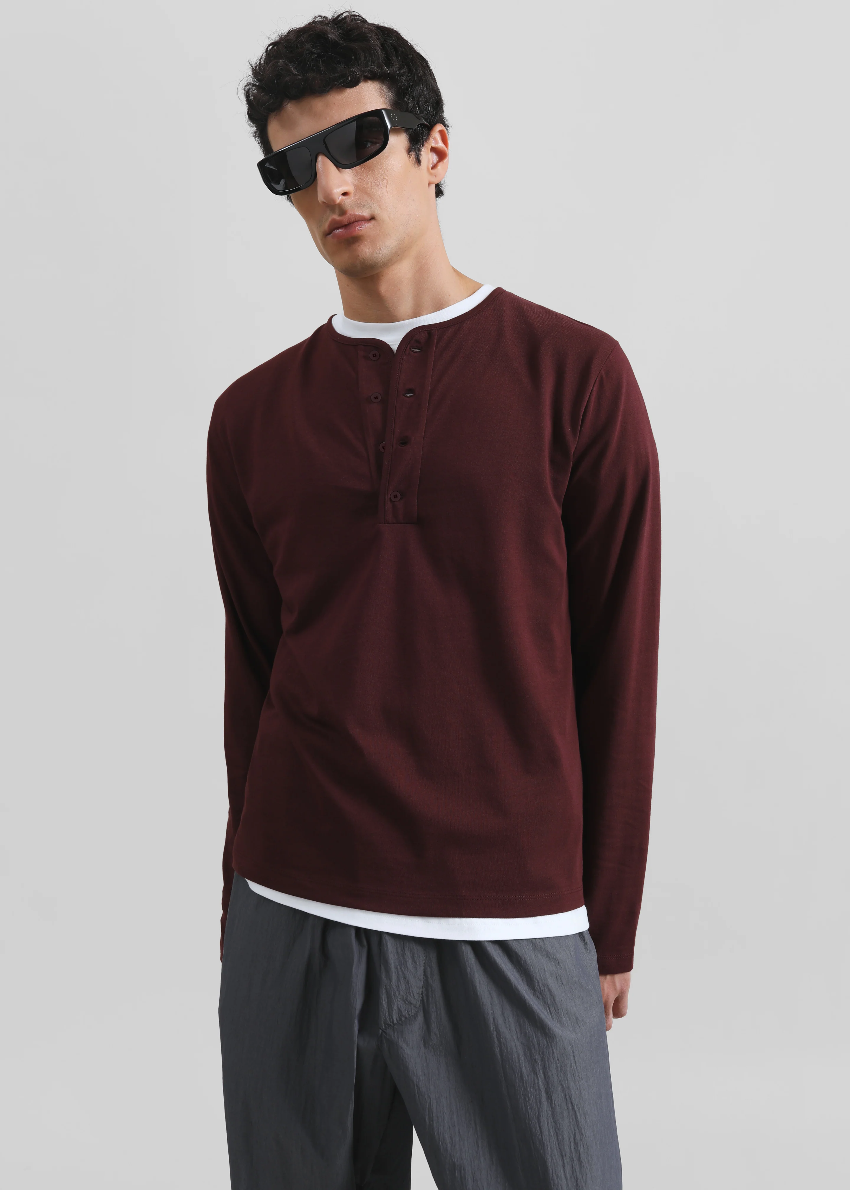 Whitby Modal-Blend Henley T-Shirt - Burgundy