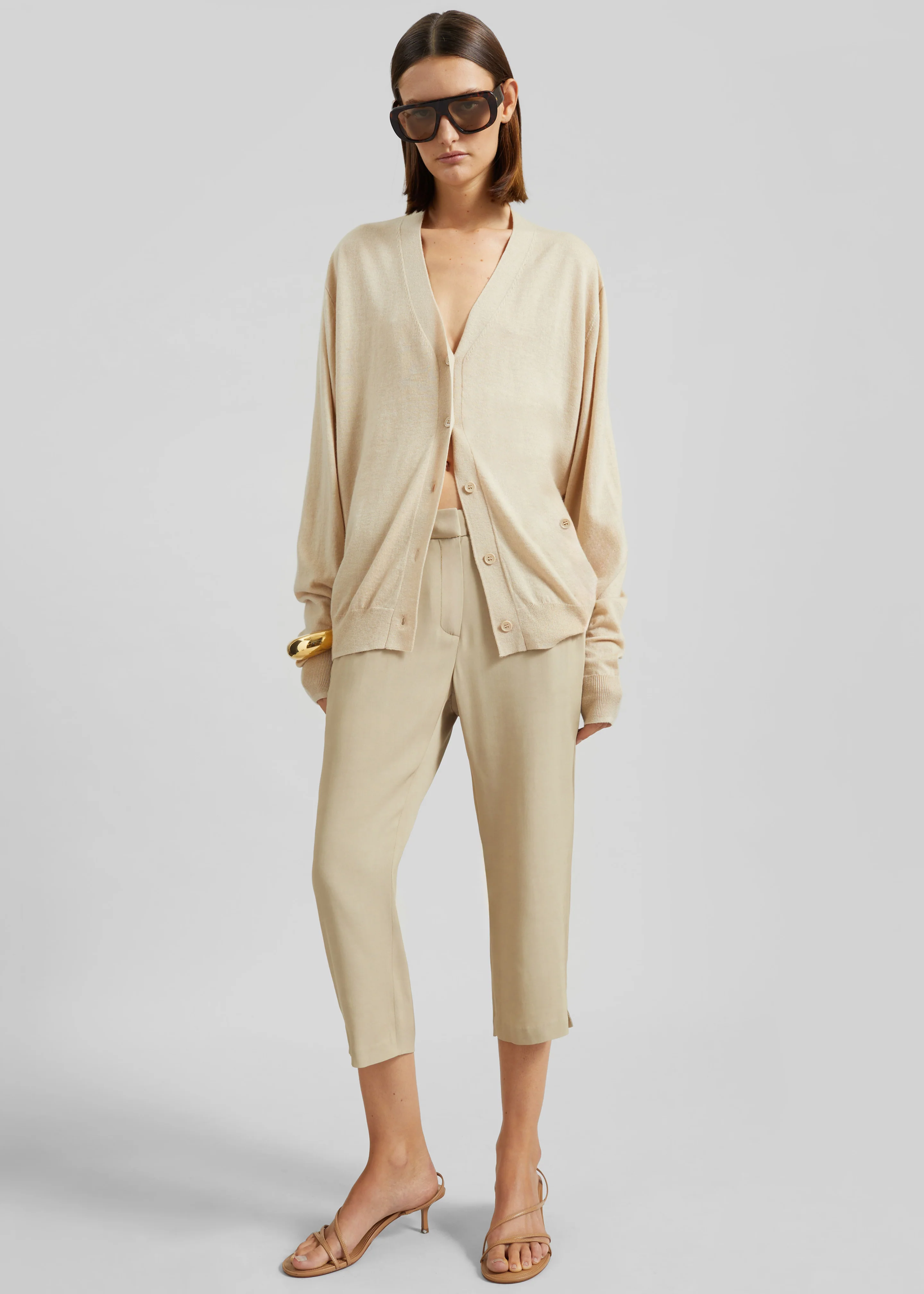 Zina V-Neck Cardigan - Beige - Image 2