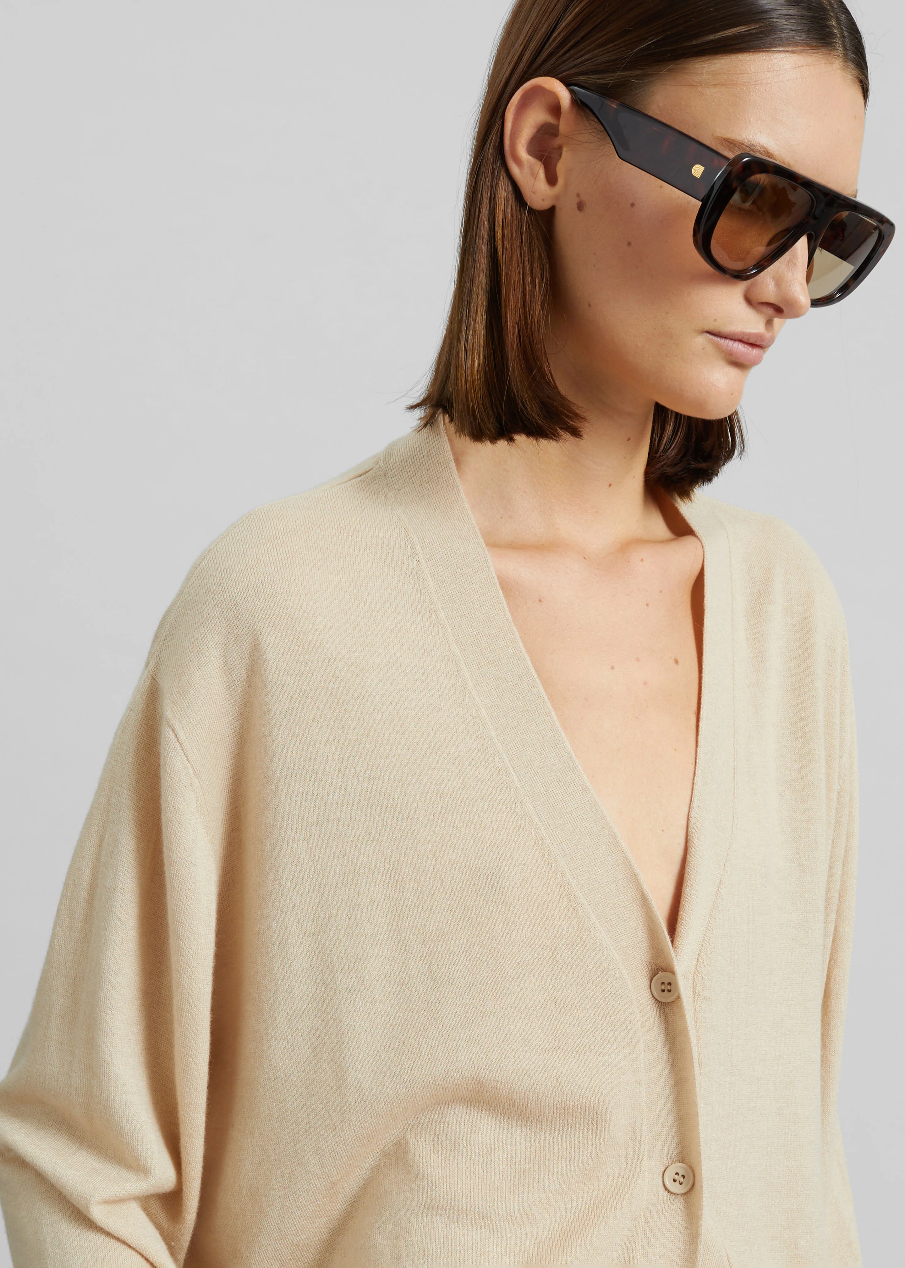 Zina V-Neck Cardigan - Beige - Image 3