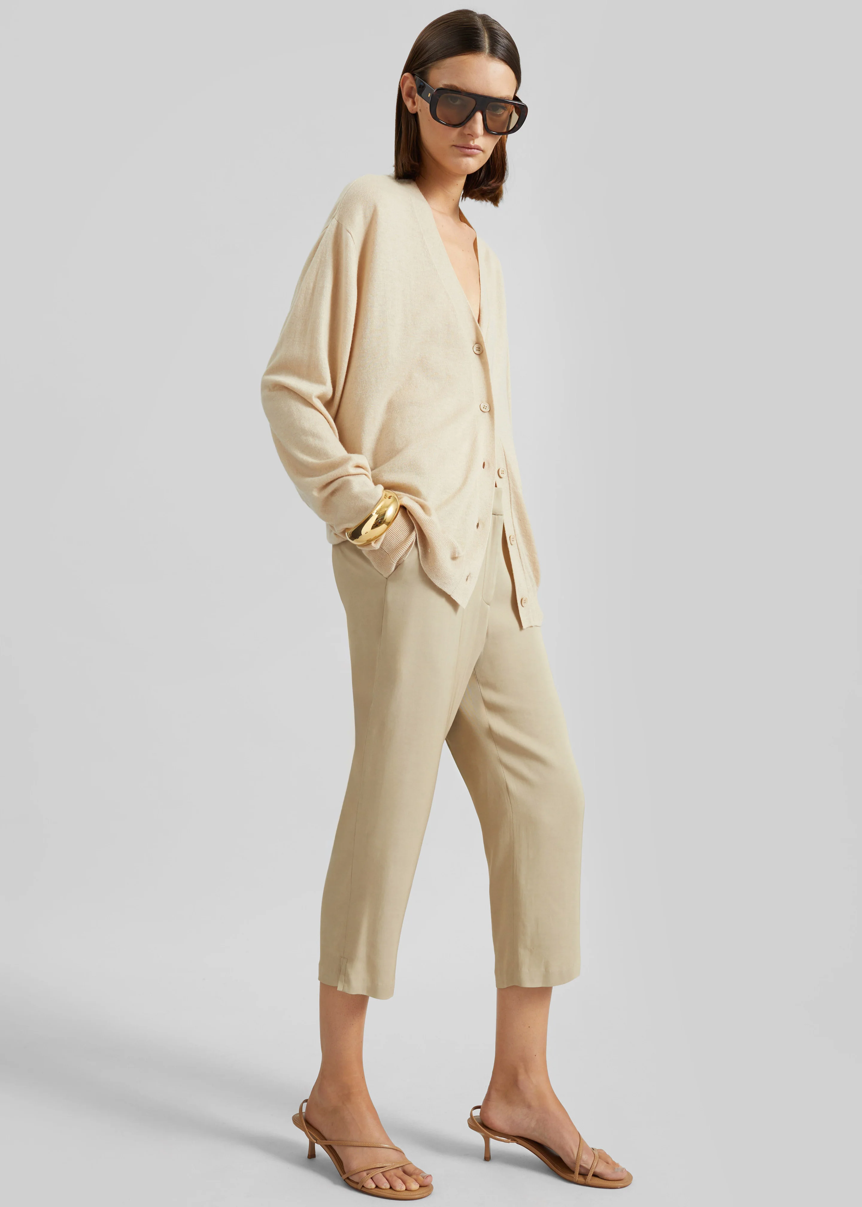 Zina V-Neck Cardigan - Beige - Image 4